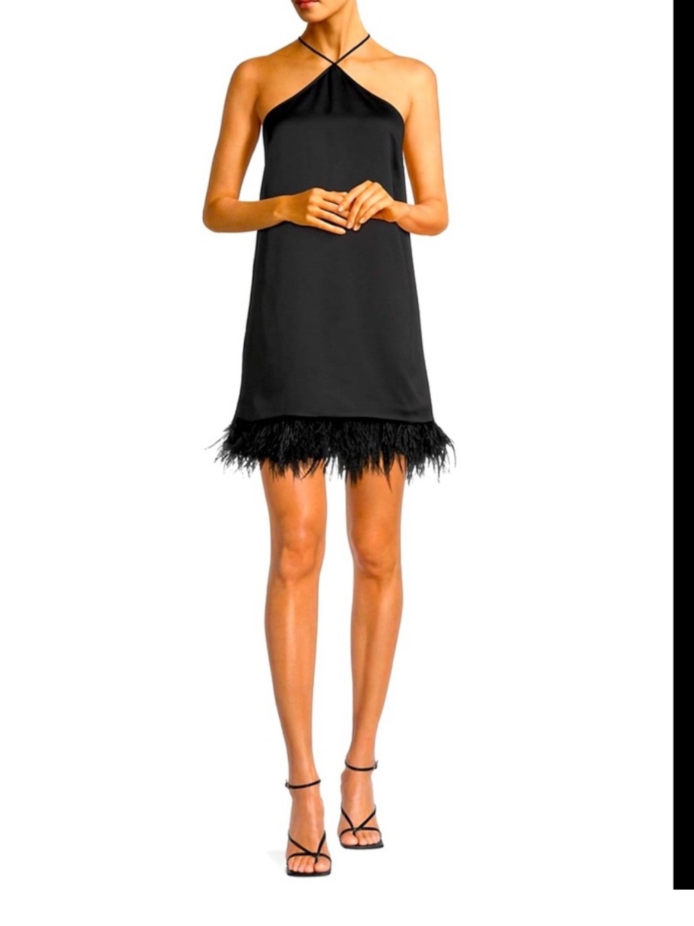 Michael Kors Feather-Trim Halter Dress Black size S